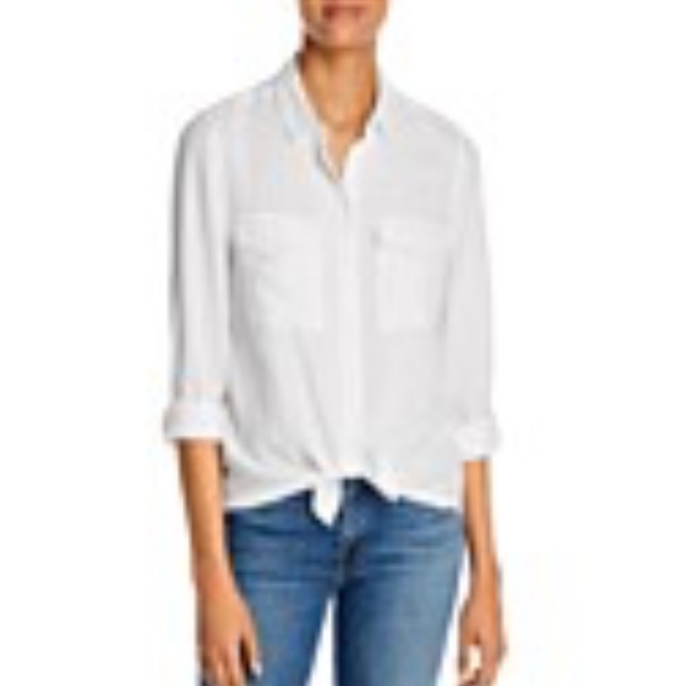 BeachLunchLounge NWT White Linen Kallie Button-Front Shirt, M.